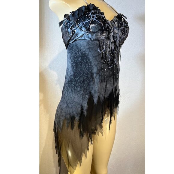 JOVANI $320- SILK, Beaded/Sequin, Spaghetti-strapped, Rough-edged Top - Picture 3 of 10
